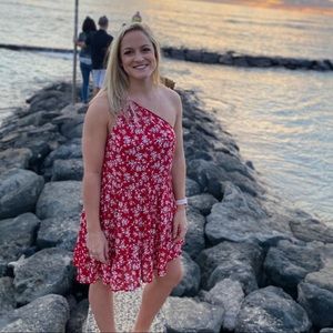 Red floral one shoulder dress - Large